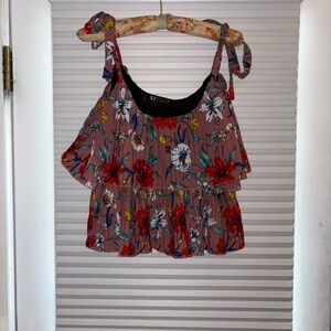 Xhilaration Red and Brown Ruffled Camisole